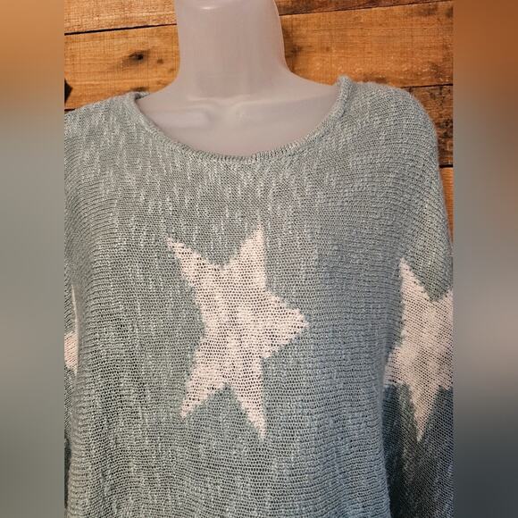 Wishlist women's spa aqua green star pattern lightweight knitted Sweater Sz S/M - Picture 5 of 15